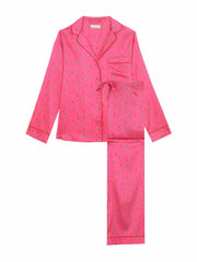 Strawberry pattern pink silk pyjamas
