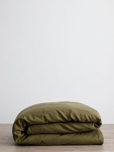Cultiver Olive linen duvet cover at Collagerie