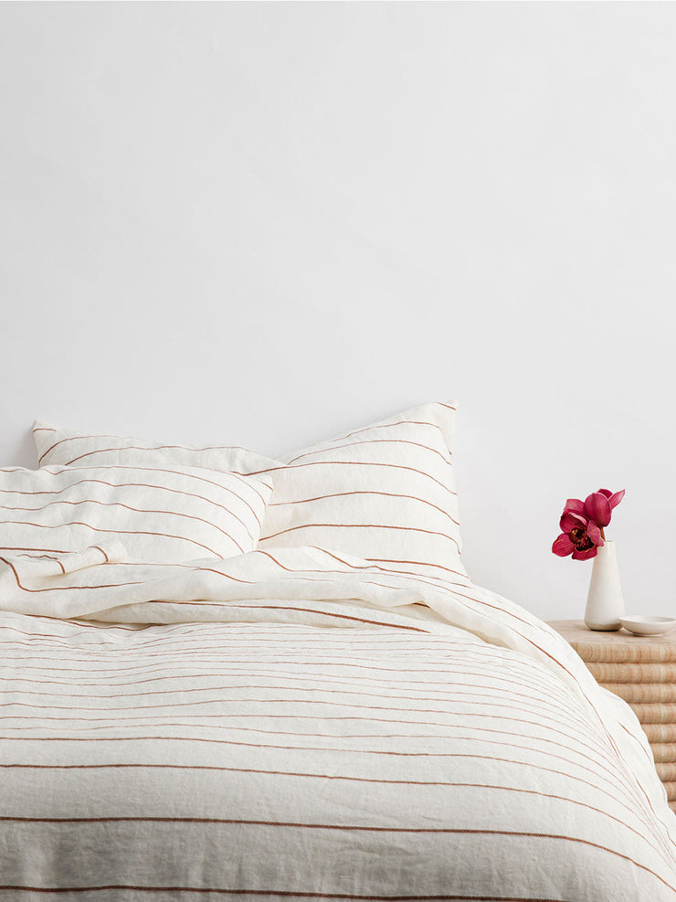 Cedar stripe linen sheet set with pillowcases