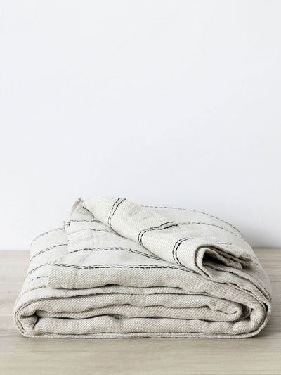 Cultiver White and black stripes Mira linen bedcover - Ana at Collagerie