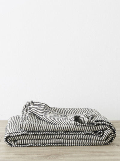 Cultiver White and navy striped Mira linen bedcover - Ellis Stripe at Collagerie