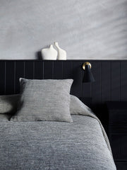 White and navy striped Mira linen bedcover - Ellis Stripe