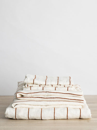 Cultiver Cedar stripe linen sheet set with pillowcases at Collagerie