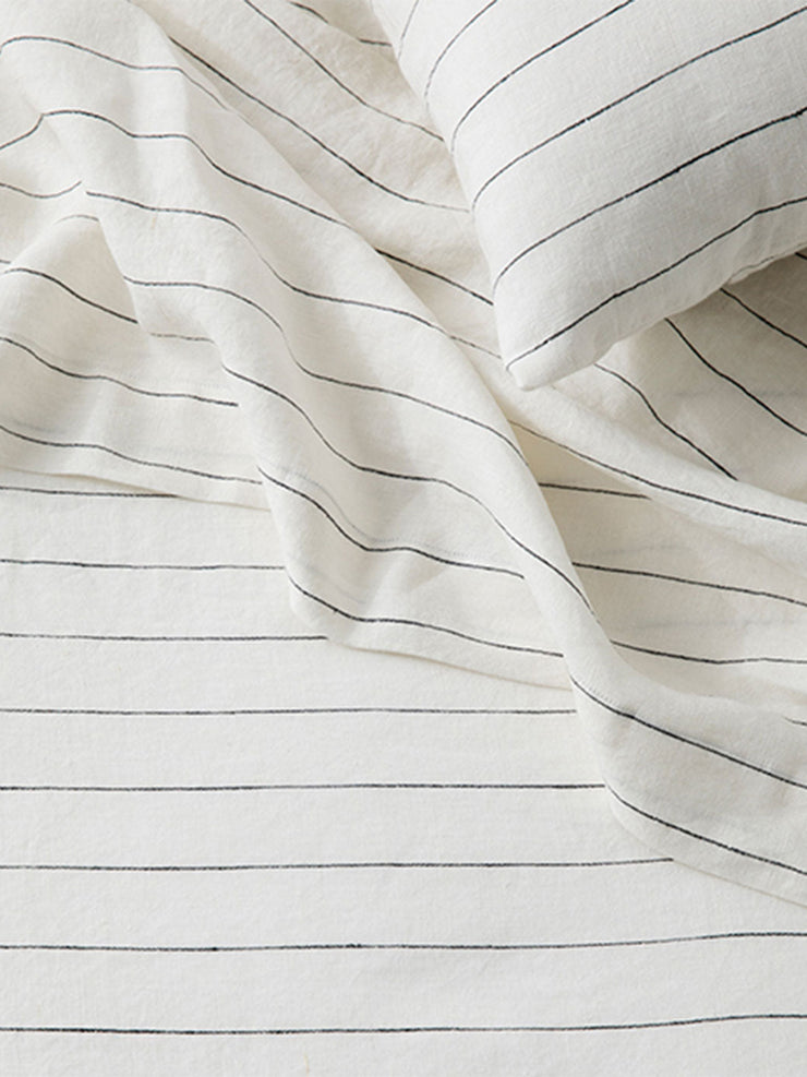 Pencil stripe linen sheet set with pillowcases
