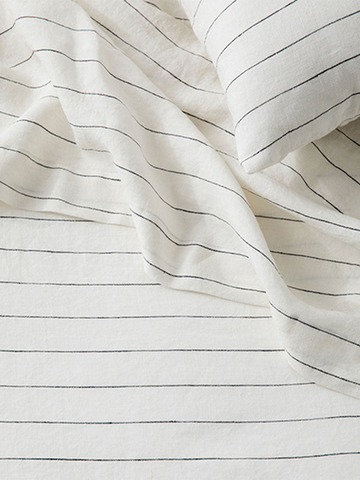 Black and white pencil stripe linen duvet cover