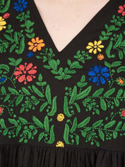 Black multi frangipani dress