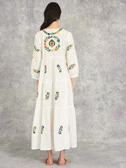 White multi frangipani dress