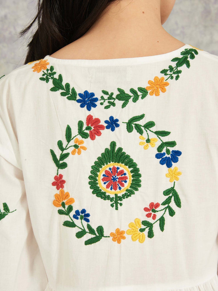 White multi frangipani dress