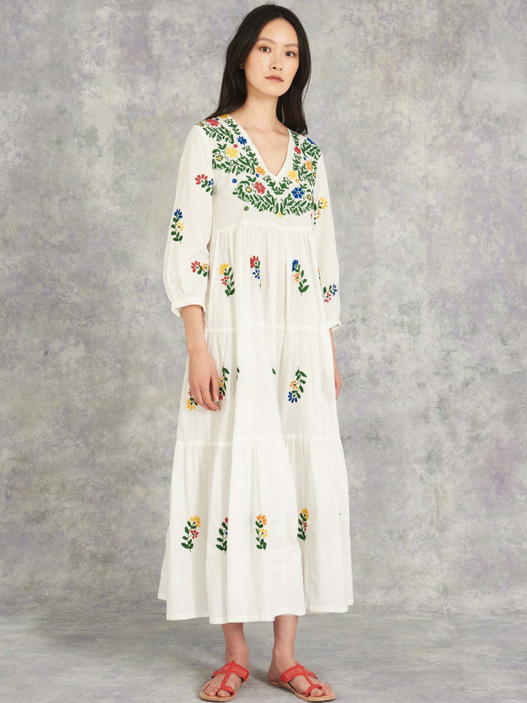 White multi frangipani dress