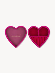 A gorgeous, deep pink, heart shaped velvet Roxanne First jewellery box for all your favourite pieces. Collagerie.com