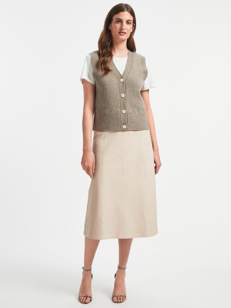 Beige Tiana leather panelled midi skirt
