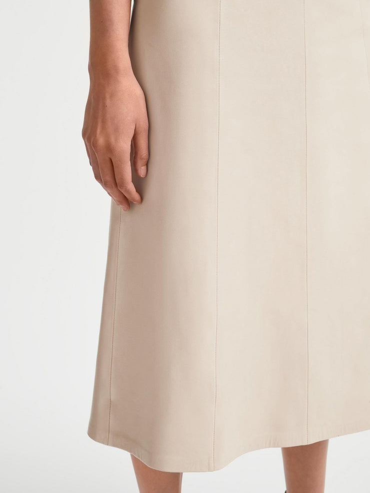 Beige Tiana leather panelled midi skirt