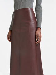 Oxblood Tiana leather panelled midi skirt