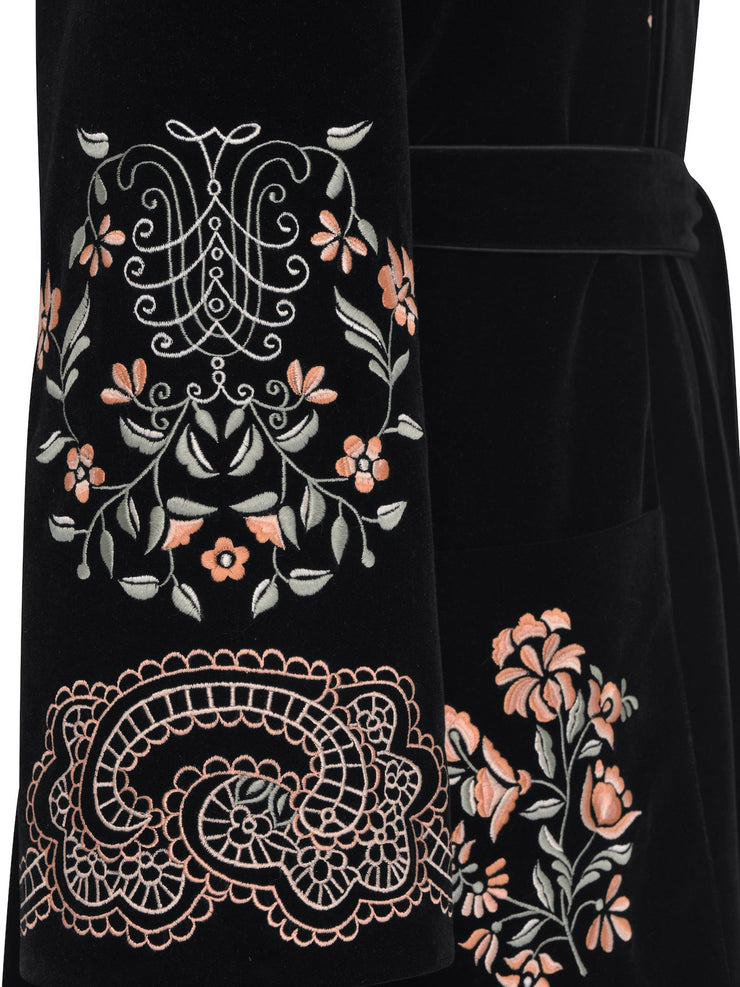 Oksanda embroidered black velvet coat