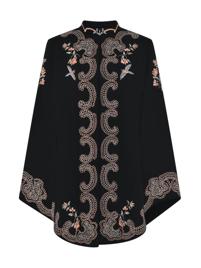 Vilshenko Lydiya embroidered black wool cape at Collagerie