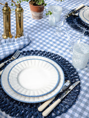 Blue basket weave plates