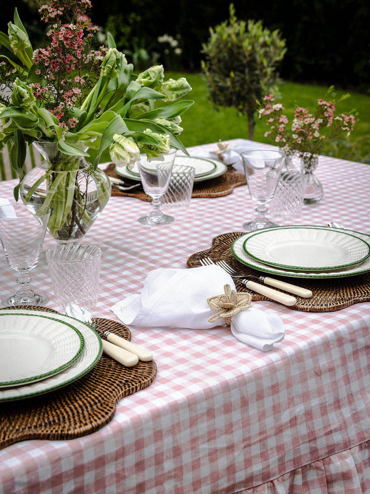 Pink ruffle gingham linen tablecloth