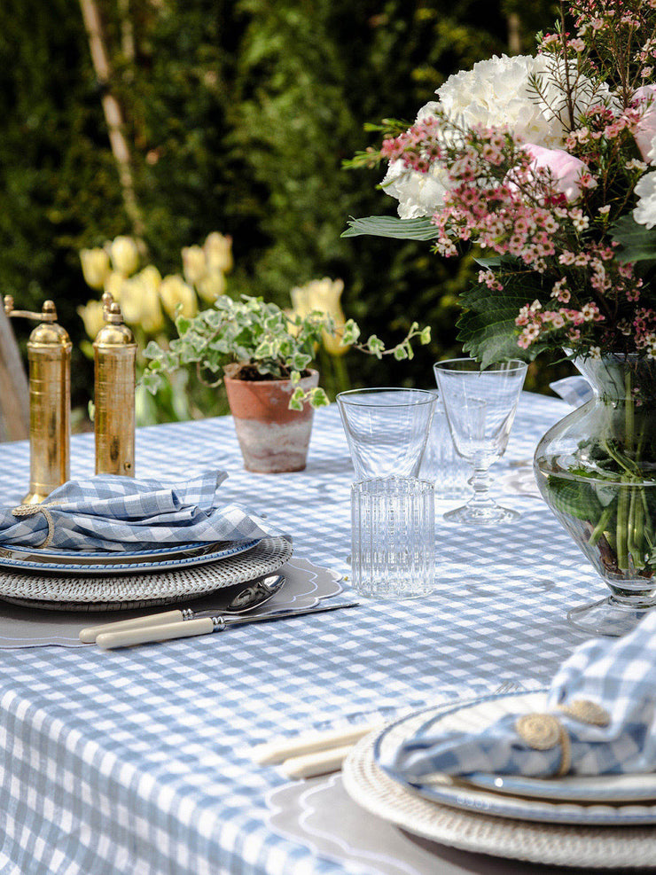 Blue ruffle gingham linen tablecloth