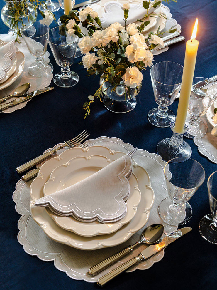 Ruffle Irish navy linen tablecloth