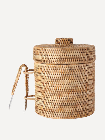 Rebecca Udall Natural rattan ice bucket with tongs at Collagerie