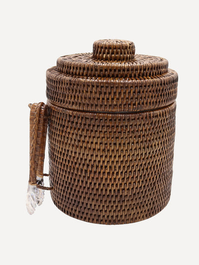Rebecca Udall Brown rattan ice bucket with tongs at Collagerie