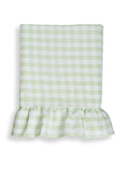 Ruffle pastel green gingham linen tablecloth