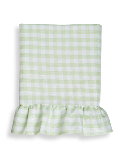 Rebecca Udall Ruffle pastel green gingham linen tablecloth at Collagerie