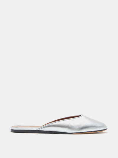Le Monde Beryl Silver leather Regency mules at Collagerie