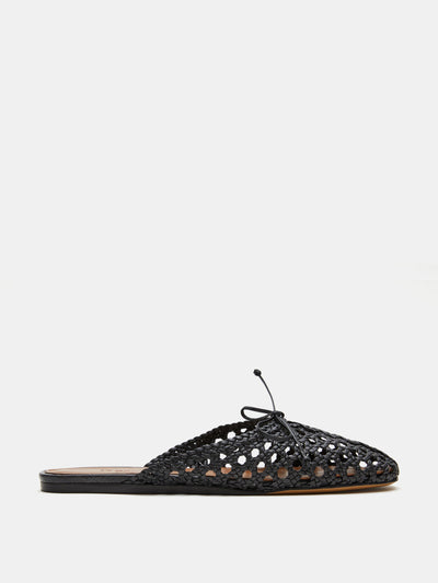 Le Monde Beryl Black leather woven Regency mules at Collagerie