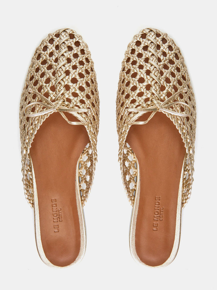 Gold leather woven Regency mules