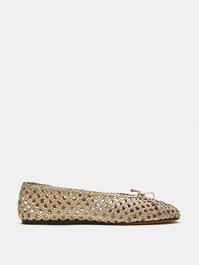 Le Monde Beryl Gold leather woven Regency slipper at Collagerie