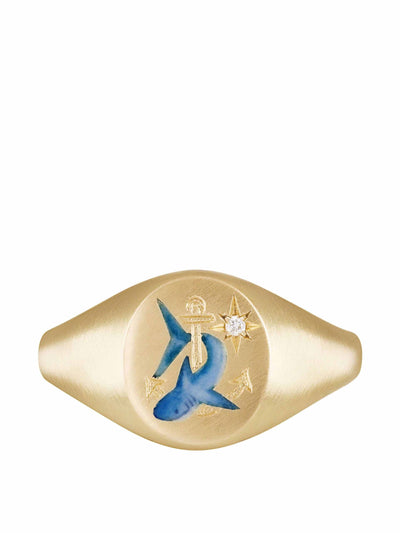 Cece Jewellery Shark & anchor gold hand-painted enamel ring at Collagerie