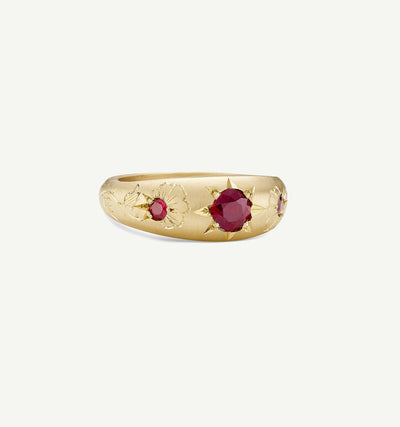 Cece Jewellery 18kt yellow gold and rubies Wild Rosebud ring at Collagerie