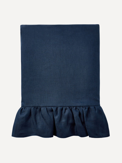 Rebecca Udall Ruffle Irish navy linen tablecloth at Collagerie