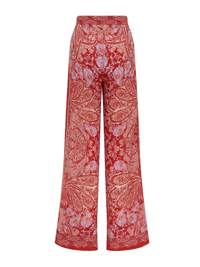 Evarae Red paisley Sandy trouser in Crepe De Chine at Collagerie