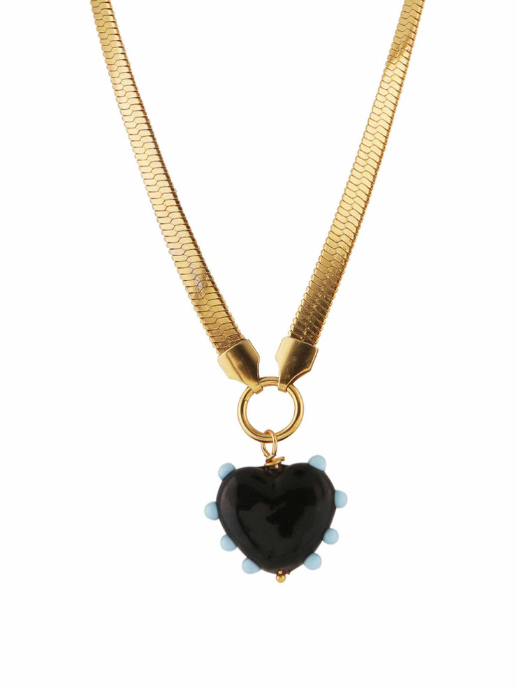 Milagros heart & snake chain necklace