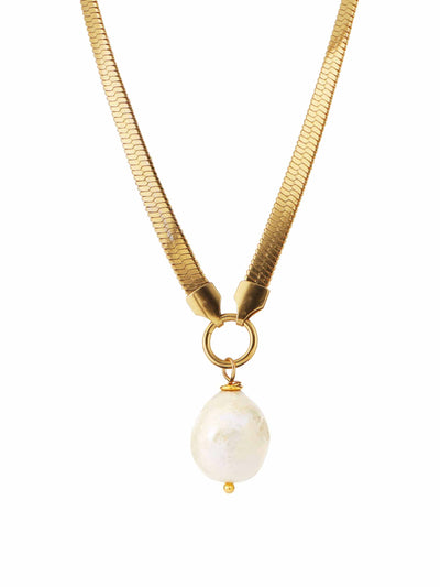 Sandralexandra Baroque pearl & snake chain necklace at Collagerie