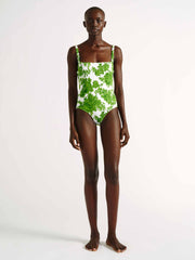 Scarlett green and white rose swimsuit