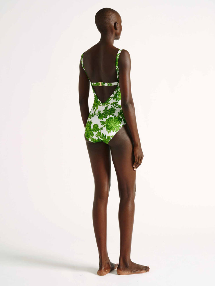 Scarlett green and white rose swimsuit