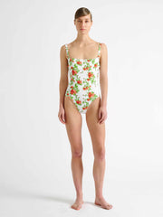 Scarlett orange and green rose swimsuit