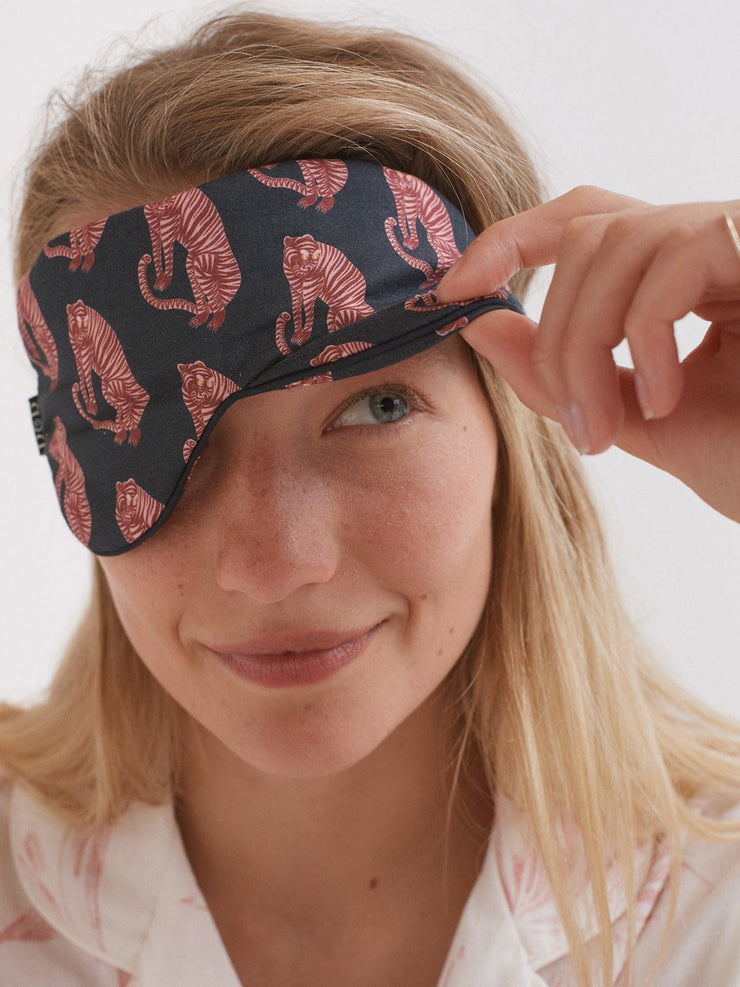 Cotton luxe eye mask in navy and pink Sansindo Tiger print Cotton Eye Mask Desmond & Dempsey    - Collagerie