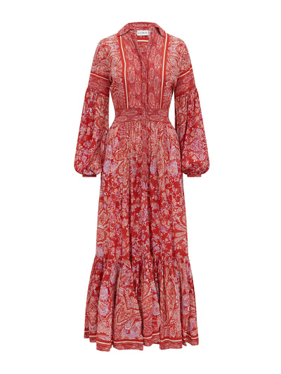 Evarae Red paisley Sienna dress in Crepe de Chine at Collagerie