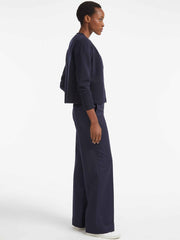 Terence navy wide-leg stretch wool blend trousers