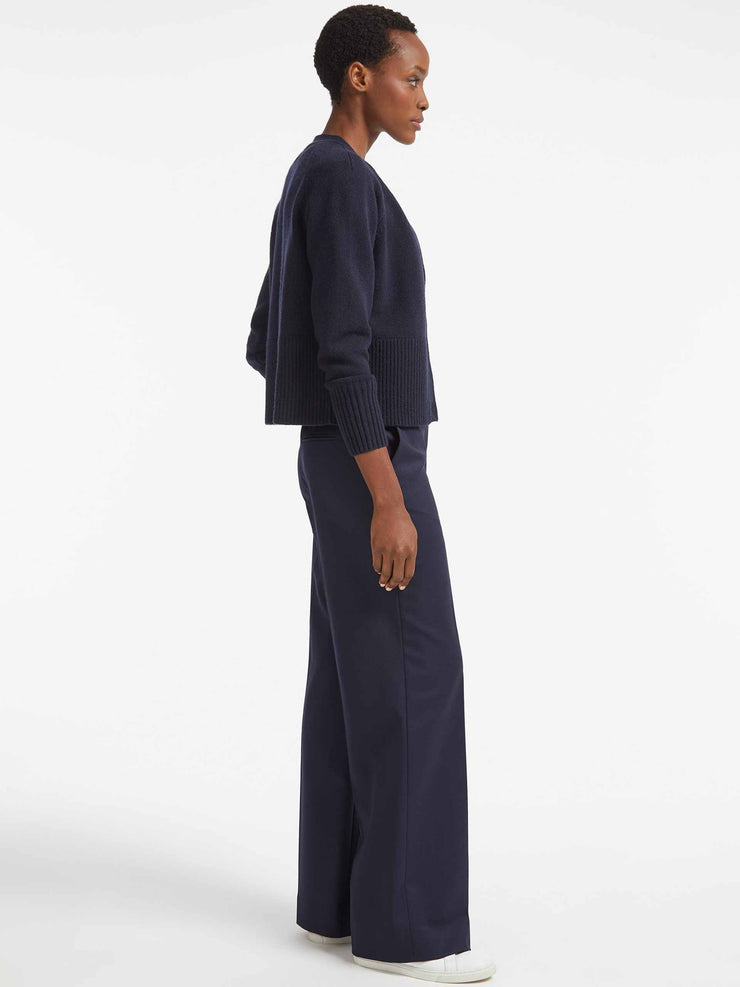 Terence navy wide-leg stretch wool blend trousers