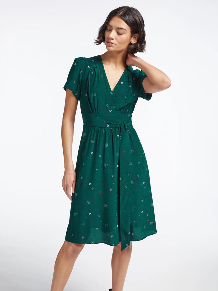 Gina lips and eyes print green silk mini dress