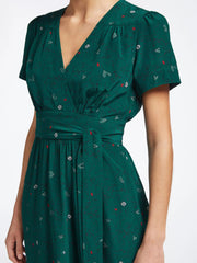Gina lips and eyes print green silk mini dress