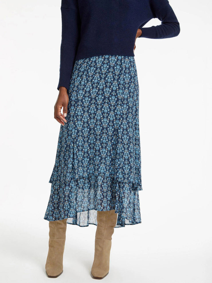 Lotta blue folk floral print skirt