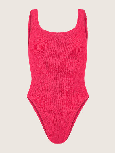 Hunza G Hot pink square neck swimsuit at Collagerie