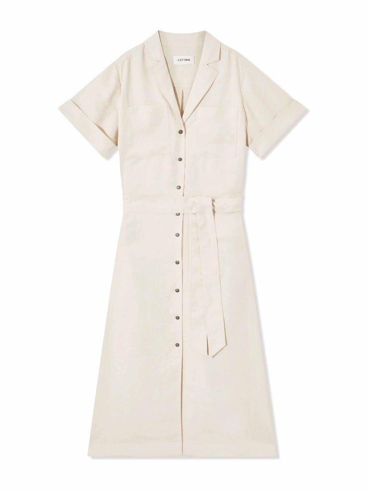 Cream Lennox utility short-sleeve v-neck shirt dress