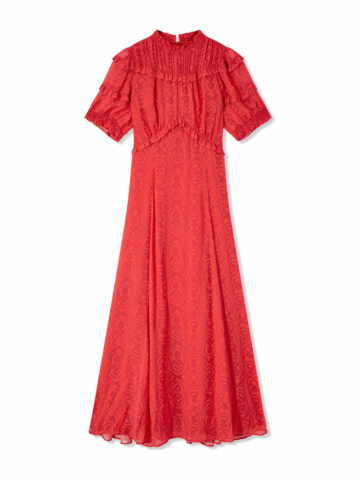 Voletta short-sleeve frill red printed dress